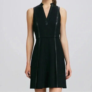 Rebecca Taylor Dress Leather Trim Sleeveless Fit Flare